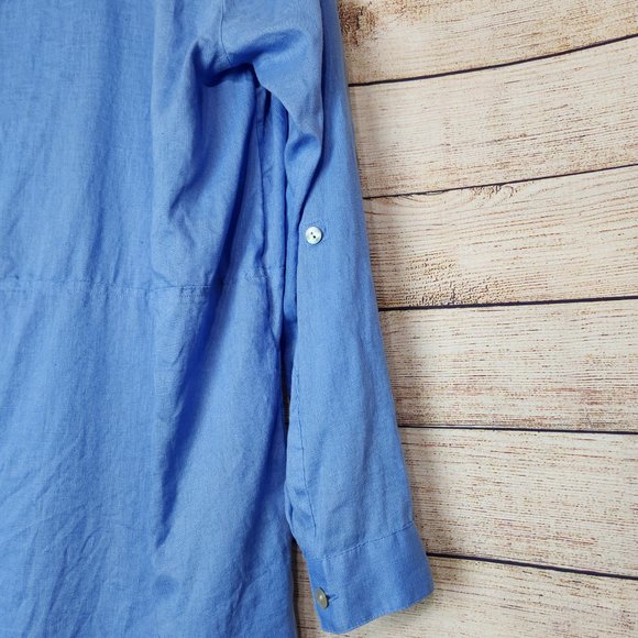 J Jill Navy Tunic Shirt Lagenlook 100% Linen Half Button Size Medium - Picture 9 of 12